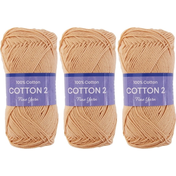 3 Pack Threadart 100% Pure Cotton Crochet Yarn Size 2 | Lt. Beige | 50 gram Skeins | Fine #2 Yarn | 165 yds per Skein