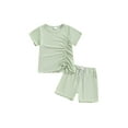 thumbnail image 2 of Aojekbee Kids Girls Shorts Set, Short Sleeve Crew Neck Drawstring T-shirt with Shorts Summer Outfit, 2 of 10