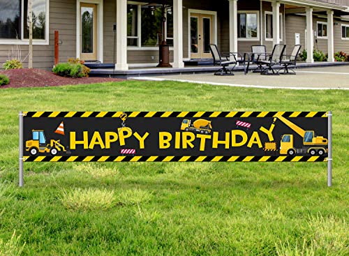 Construction Theme Birthday Party Banner Backdrop, Construction Banner Dump Truck Birthday Banner Boys Birthday Party Decorations(9.8feet X 1.6feet)
