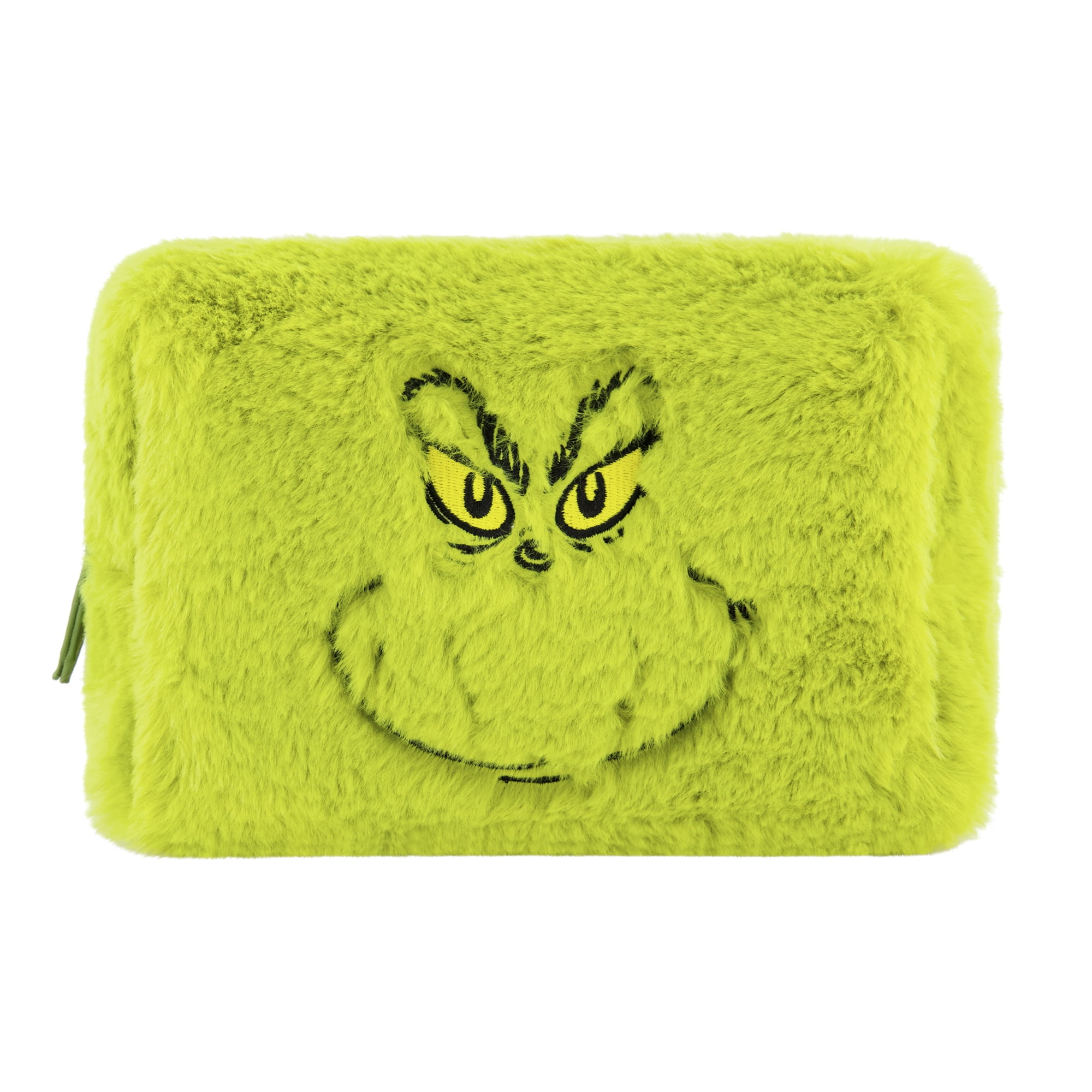 Dr. Seuss The Grinch Women's Makeup Bag, Small Soft Plush Travel Cosmetic Zipper Pouch Organizer, Green