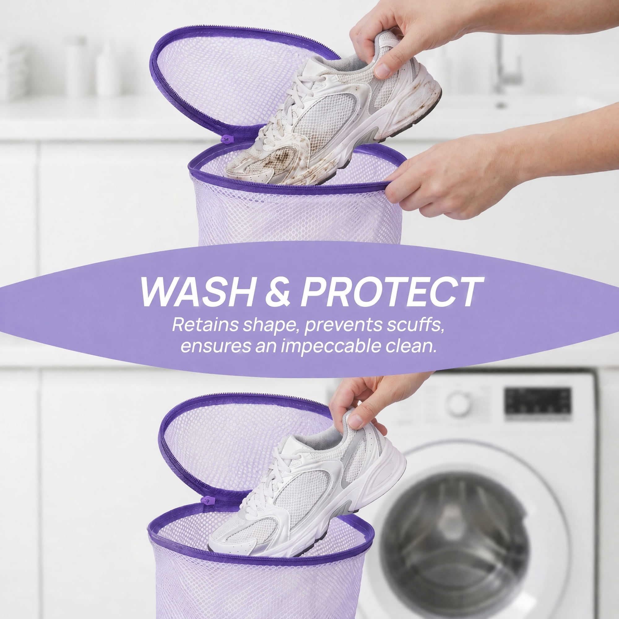 Unique Bargains 2 Pack Polyester  Zippered  Shoe Bag for Washing Machine Purple 7.9"x15"