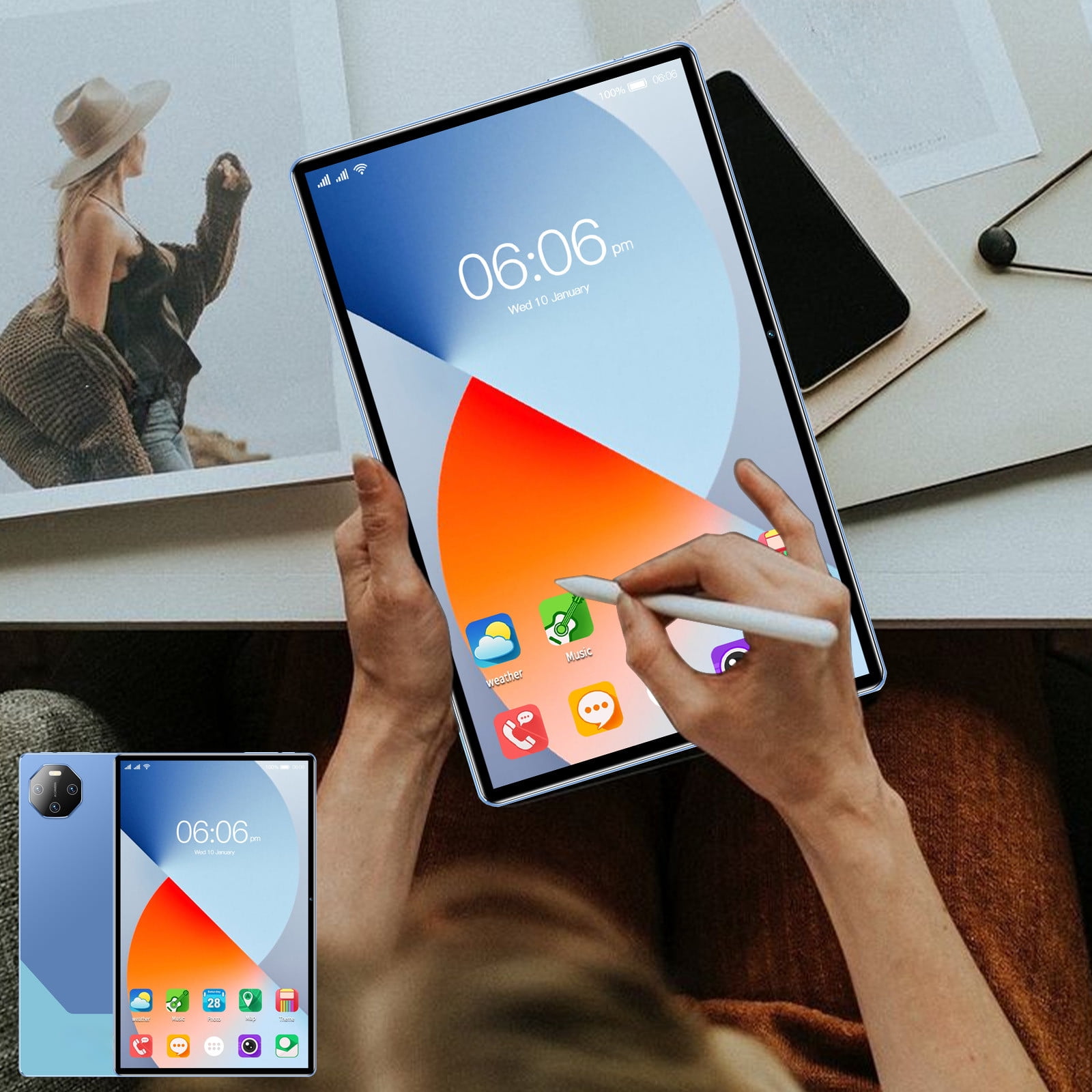 10.1-Inch Android 13 Tablet PC with 2K Display, 2.4G/5G WiFi, Bluetooth, Dual SIM, 16MP+32MP Camera, 2GB+16GB, 256GB Expandable, 12000mAh Battery
