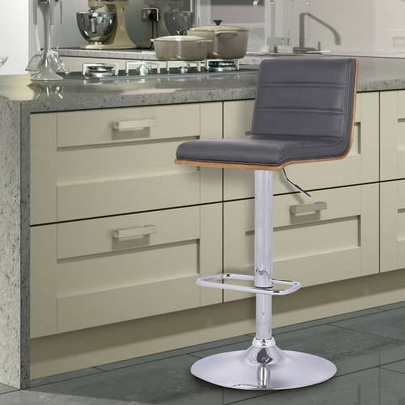 Armen Living Aubrey Barstool Chrome Base Finish with PU Upholstery and Walnut Back