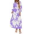 thumbnail image 4 of Bohemian Style Women Three Quarter Floral Print Lapel Button Down Long Maxi Dress, 4 of 5
