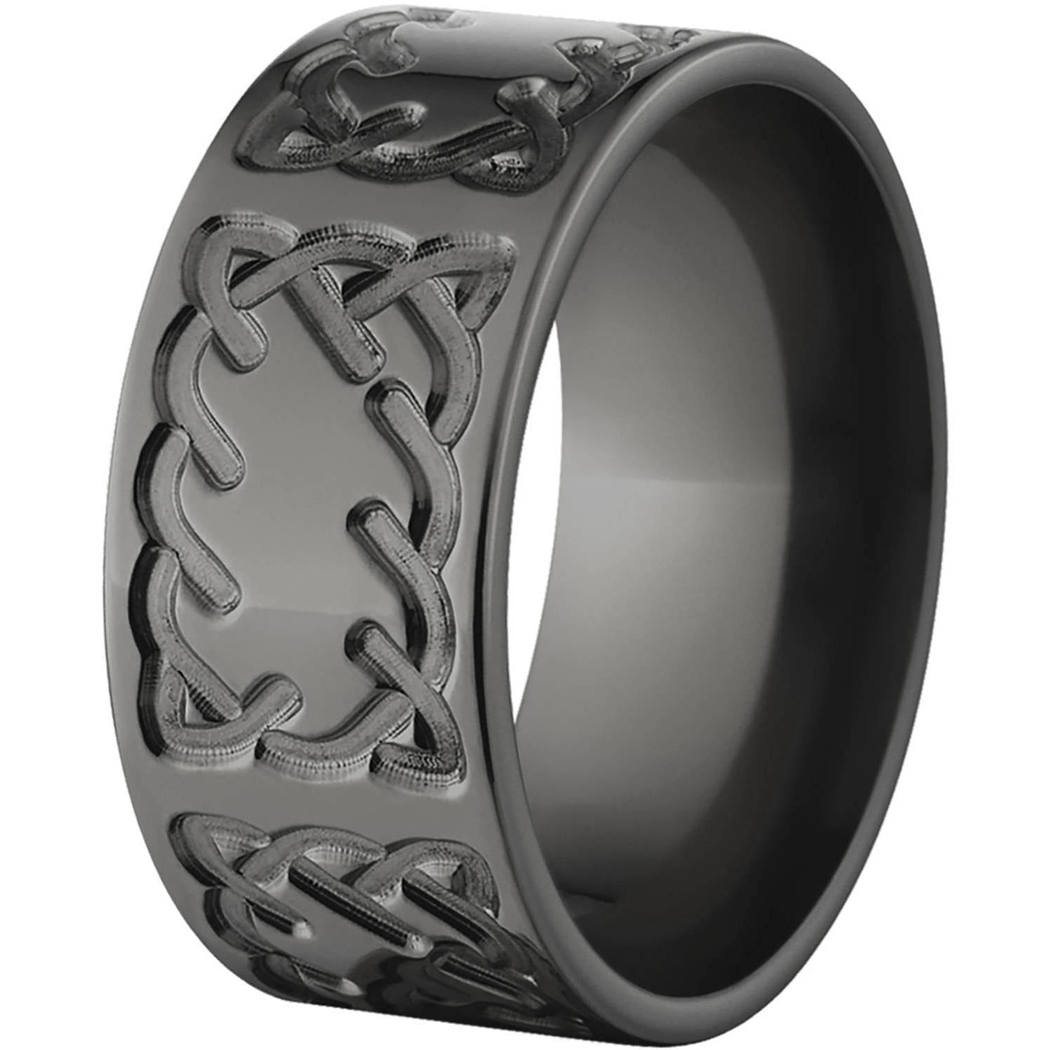 10mm Flat Black Zirconium Ring with a Milled Celtic Design
