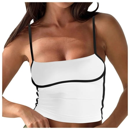 OJSFQUFP Tank Top Bra White Womens Camisole Tank Tops with Adjustable Spaghetti Strap Cute Summer Going Out Crop Tops Cool breathable camisole vest XL