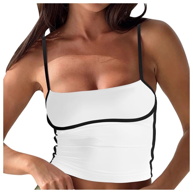MIASHUI Womens Camisole Tank Tops Adjustable Spaghetti Strap Vest,White,L