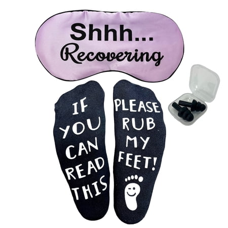 Funny Get Well Soon Gift for Men and Women Recovering Sleeping Mask and Cozy Socks for Patients. Chemo Care Package After Surgery Thinking of You Post Surgery Healing Gift Set.