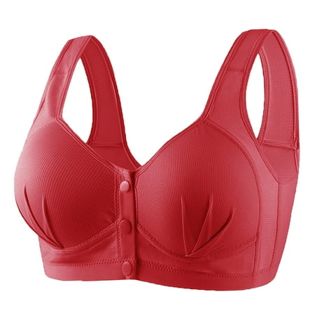 Gnurob Front Closure Bras for Women Gathering Plus Size Push Up Bra Thin Cup Wireless Bralette Full Coverage T-Shirt Bralettes Beauty Back Smoothing Brassiere Clearance Saving Red 40