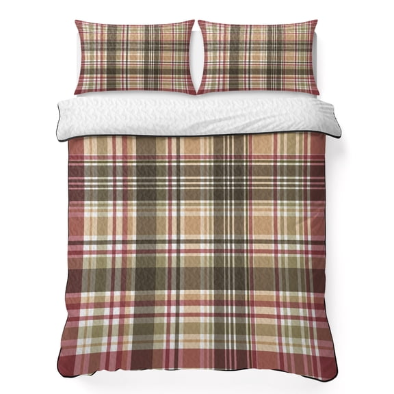 Buffalo Check Full Quilt Bedding Set, Plaid Brown Plaid Vintage Retro Country Lightweight Comforter with 2 Pillow Shams Bedroom Bedspread Set Home Decor for All Seasons