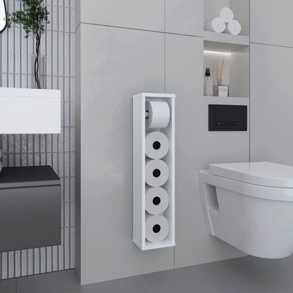 Bali 28" High Toilet Paper Holder Narrow Shelf Organizer for Bathroom, Living Room, Kitchen White