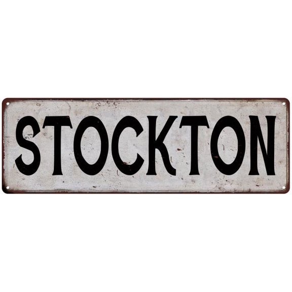STOCKTON Vintage Look Rustic Metal City State Sign 8 x 24 Matte Finish Metal 108240041201