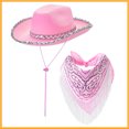 thumbnail image 3 of Western Cowboy Hat and Bandana Set Wide Brim with Sequins Cowgirl Hats & Tassel Scarf for Cosplay Party Dress Up, 3 of 5