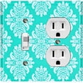 thumbnail image 1 of Metal Light Switch Plate Outlet Cover (Victorian Damask Flower Teal Pattern - Single Toggle Single Duplex), 1 of 2
