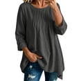 thumbnail image 3 of Tqcoqu Women's Cotton Linen Long Sleeve Loose Tunic Blouse,Round Neck Pleated Front Tops,2026 Spring Fall Trendy Clothes,Dark Gray Women's S-XXXL, 3 of 10