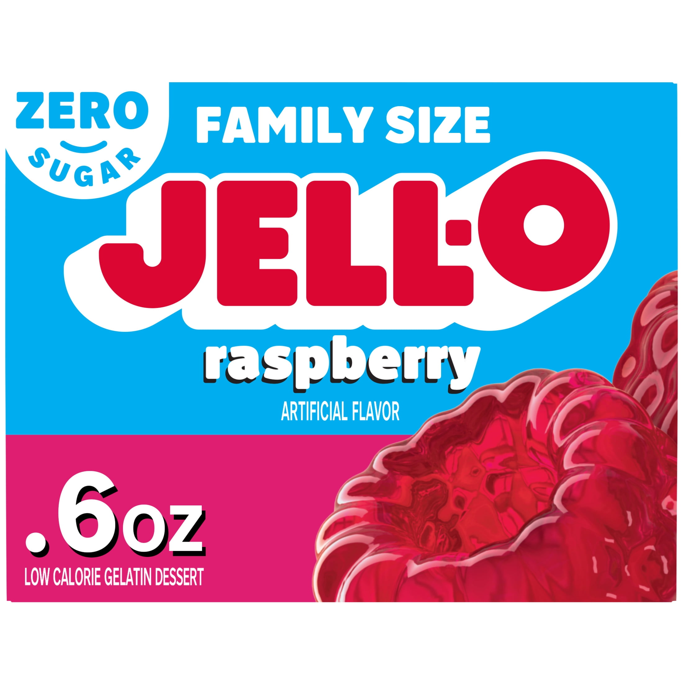 Jell-O Raspberry Zero Sugar Gelatin Dessert Mix, Family Size, 0.6 oz Box