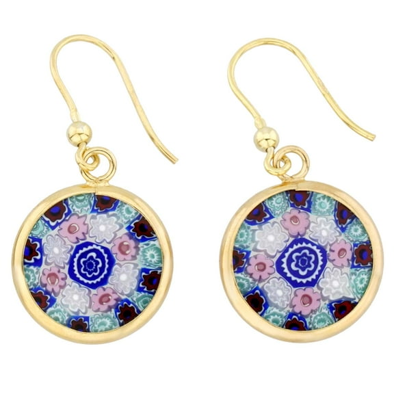GlassOfVenice Murano Glass Millefiori Round Dangle Earrings - Gold