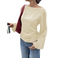 thumbnail image 2 of Camisas de Larga para Mujer, Tops Cortos de Otoño, Cuello , Mangas Acampanadas, Acanalados, con Cordones, Ropa Y2K Amarillo XXL, 2 of 8