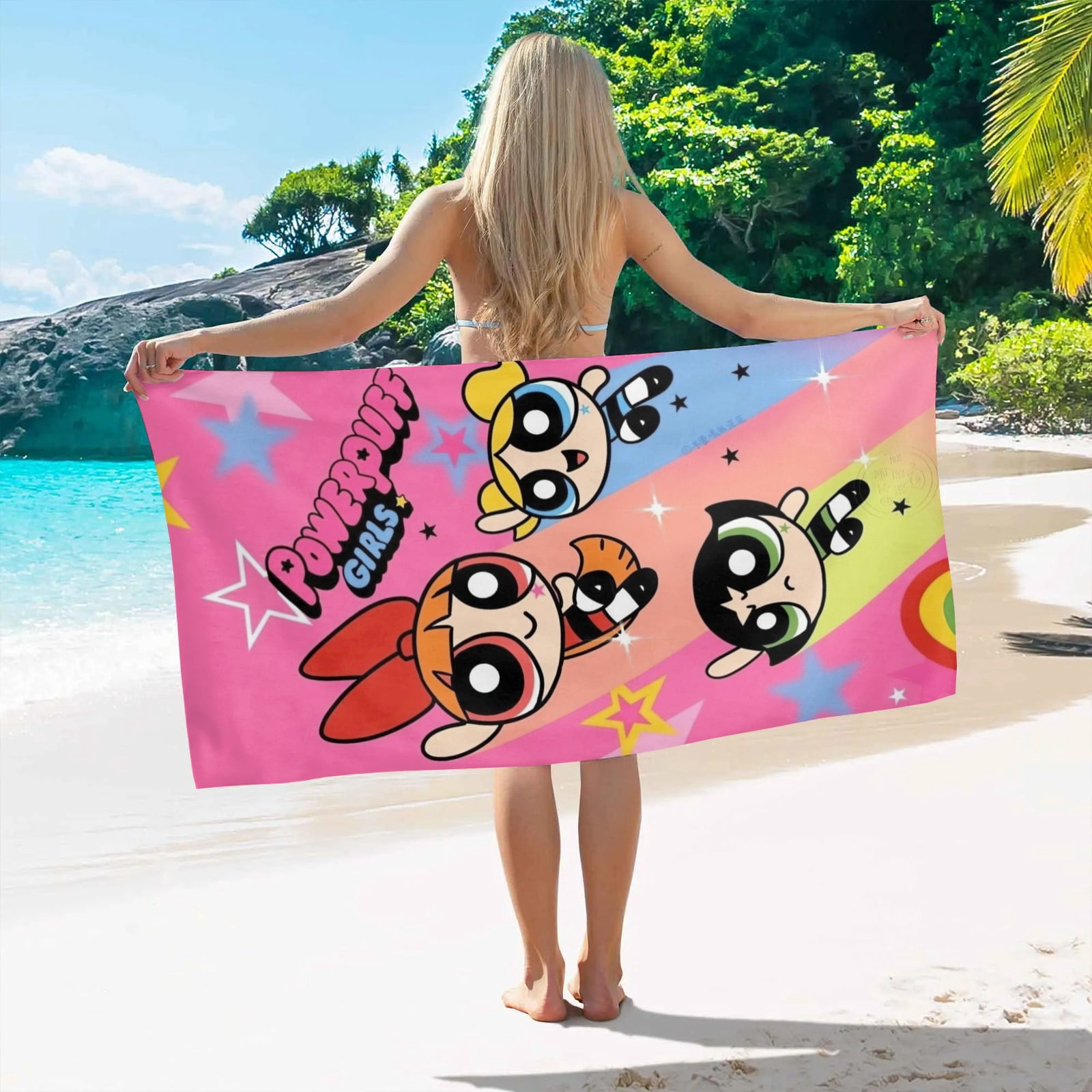 Powerpuff Girls Gifts Beach Towel for Women Girl Birthday Inspired Fan Bath Outdoor Music Lover
