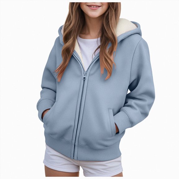 larppty Unisex Boys Girls Fleece Jacket Hoodie Sherpa Lined Zip Up Hooded Sweatshirt Kids Winter Jackets (11-12 Years,Blue)