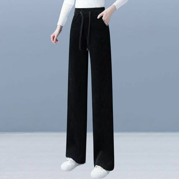 Plus Size Wide Leg Pants Women's High Waisted Work Trousers Long Straight Pants Schneier Wide Leg Pants For Women Rollbacks Ndbuld Black L