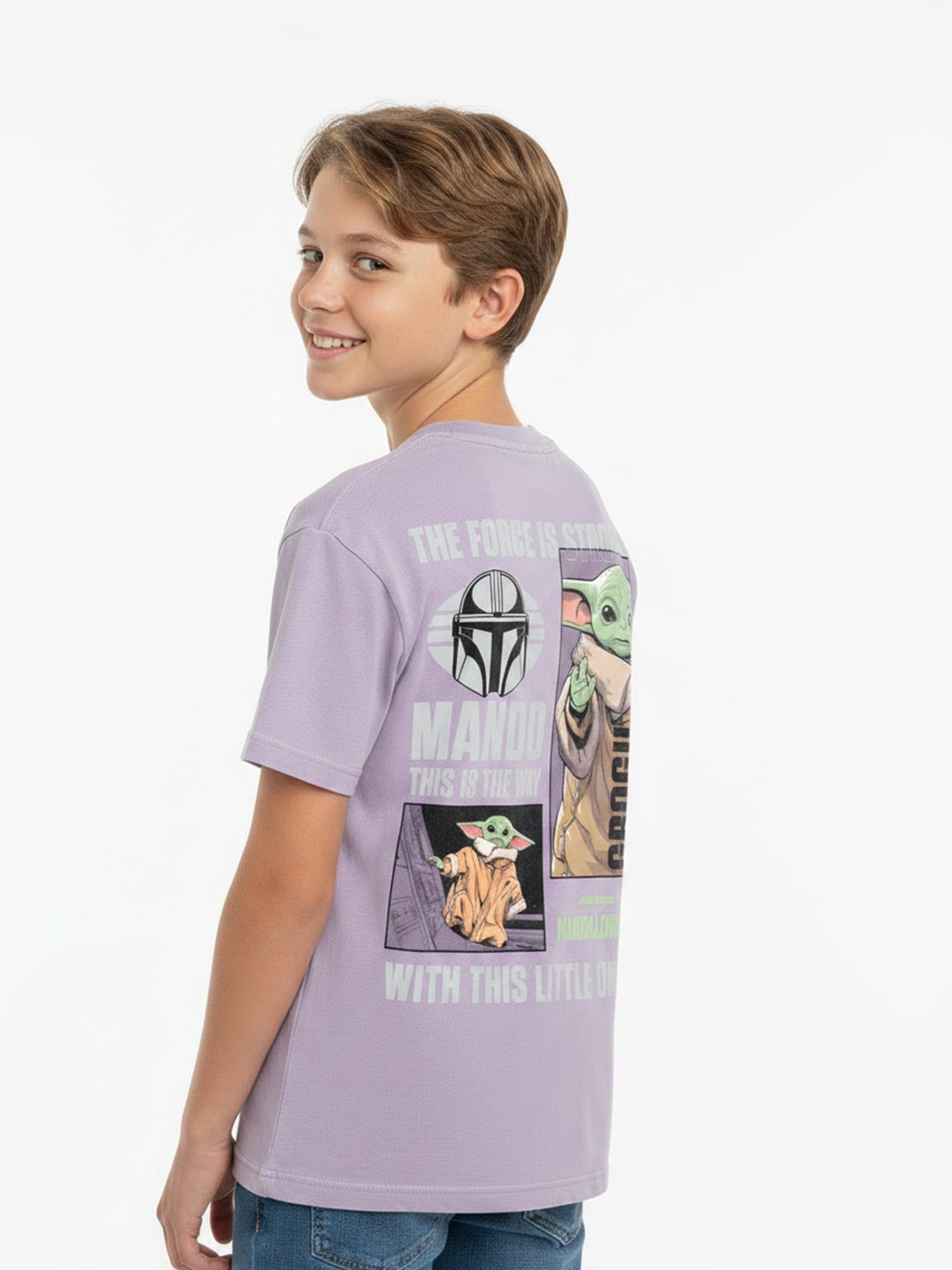 Star Wars Boys Mineral Wash Grogu Mando Graphic Tee, Sizes 4-18