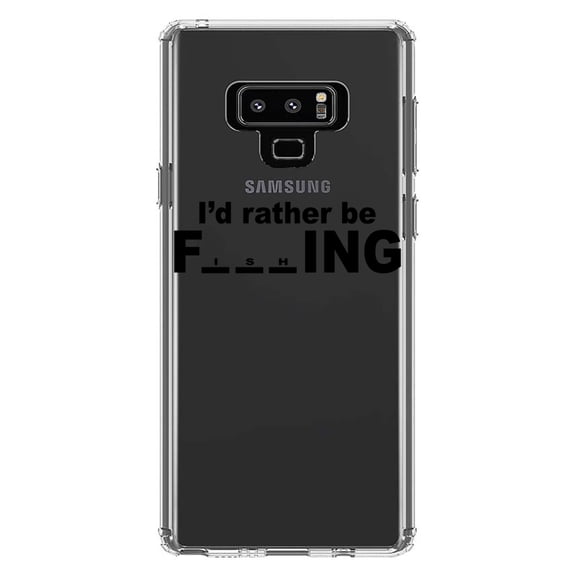 DistinctInk Clear Shockproof Hybrid Case for Samsung Galaxy Note 9 - TPU Bumper Acrylic Back Tempered Glass Screen Protector - I'd Rather Be Fishing
