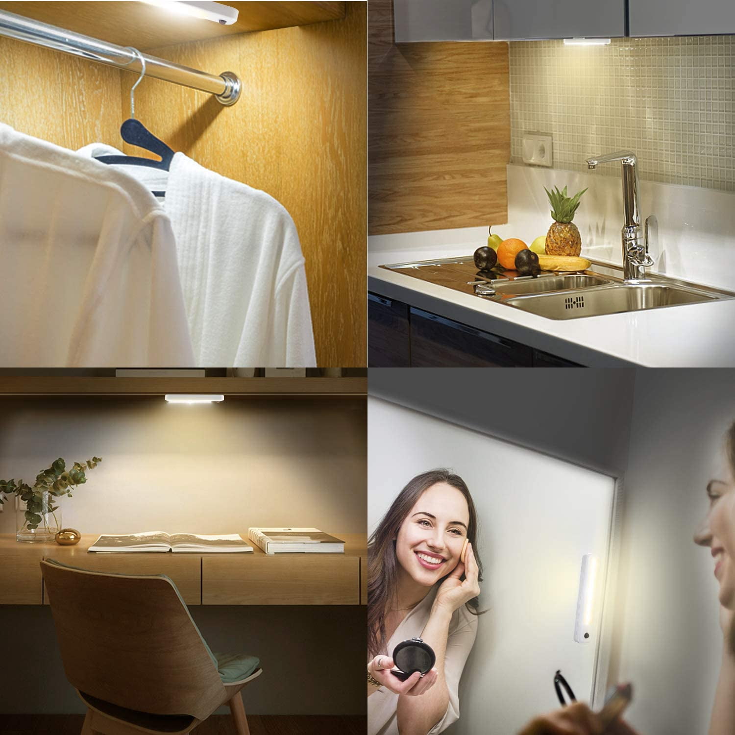 JJEAN-Under-Counter Light Bar,Dimmable Night Lighting with Battery Operated,Stick On Cabinet Light Bar,Auto-Off Timer 15,30,60,120 Minutes for Closet,Stairs,Shelf
