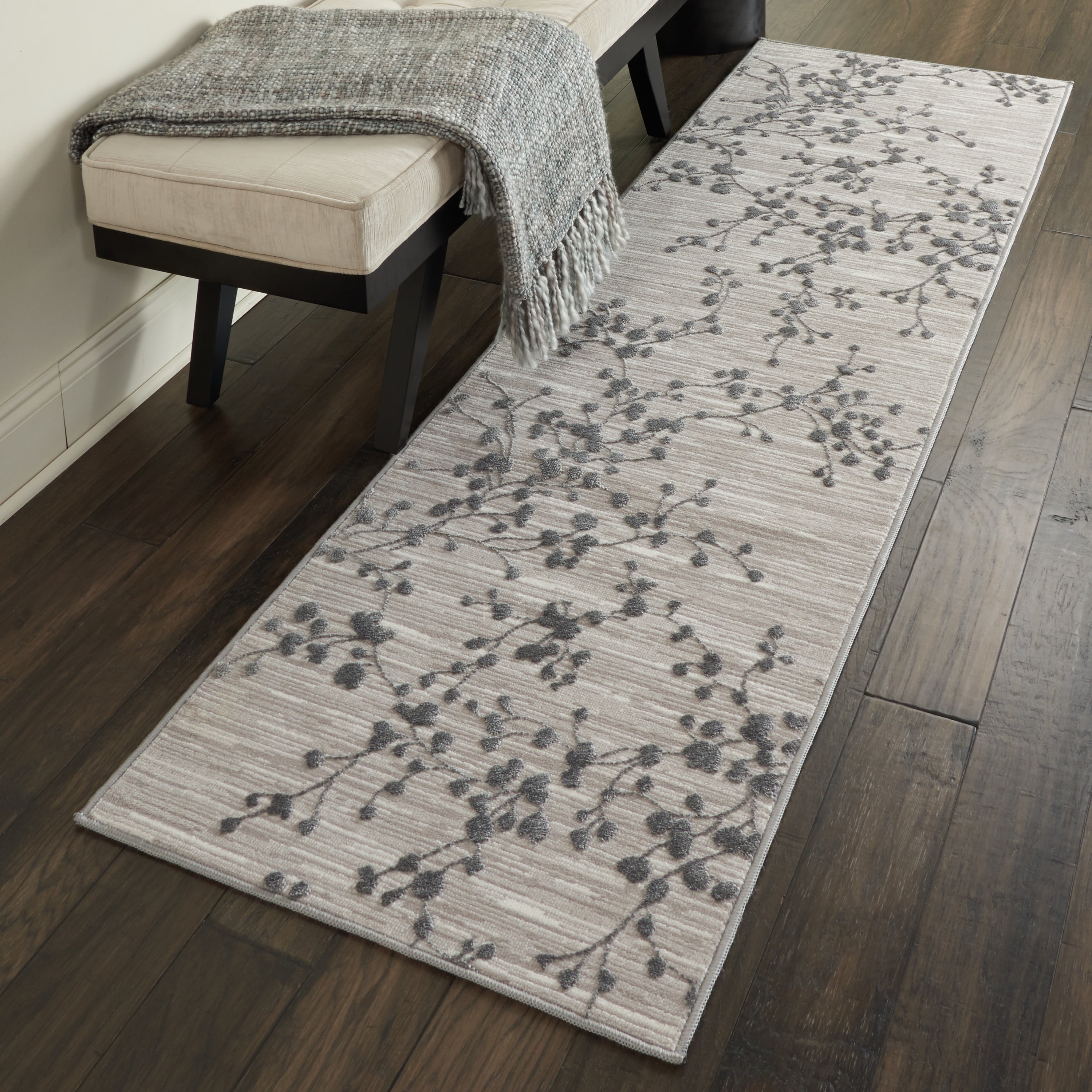 Nourison Urban Chic Modern Botanical Grey 2'2' x 7'3' Area Rug, (7' Runner)