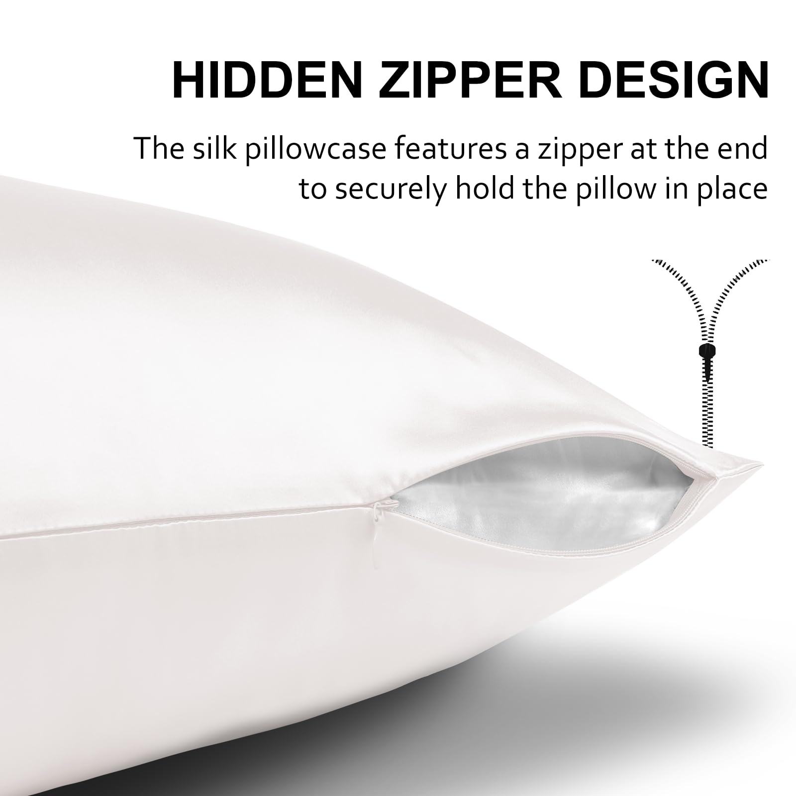Silk Pillow Cases With Zipper  21 Momme Mulberry Pillowcase For Hair Skin Soft Smooth Breathable Cool Cover Beauty Sleep(standard 20"x26" White)