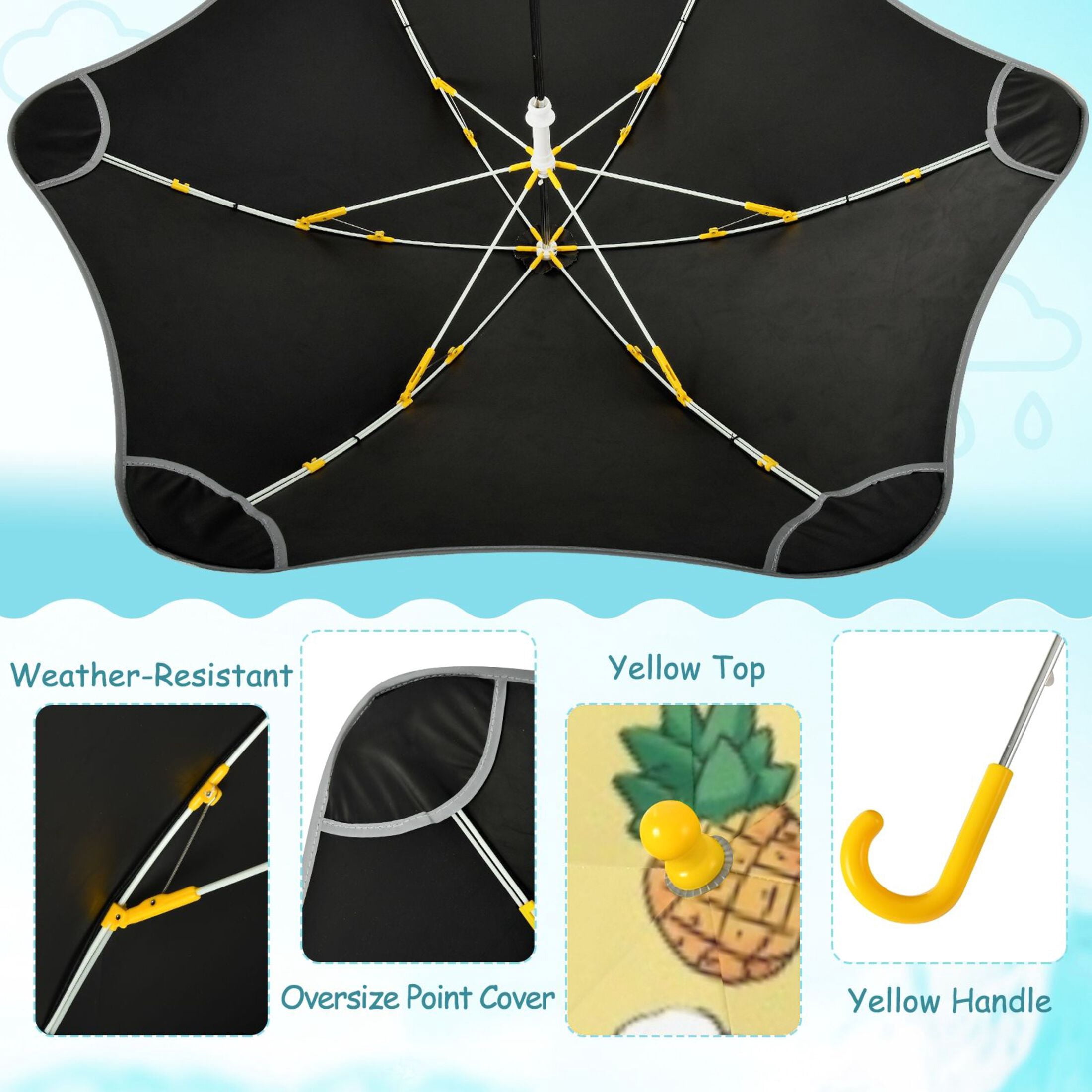 BZSMCE Folding Umbrellas Rain & UV Protection Windproof In Cat Pineapple Yellow Pattern