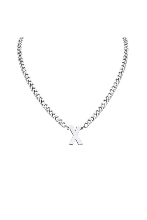 Initial Necklace for Mens Cuban Chain A-Z Letter Pendant Necklaces Stainless steel Anniversary Christmas Jewelry Silver X