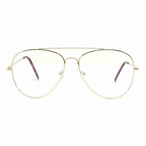 Blue Light Filtering Lens Eyeglasses Pilot Style Metal Frame Spring Hinge Gold