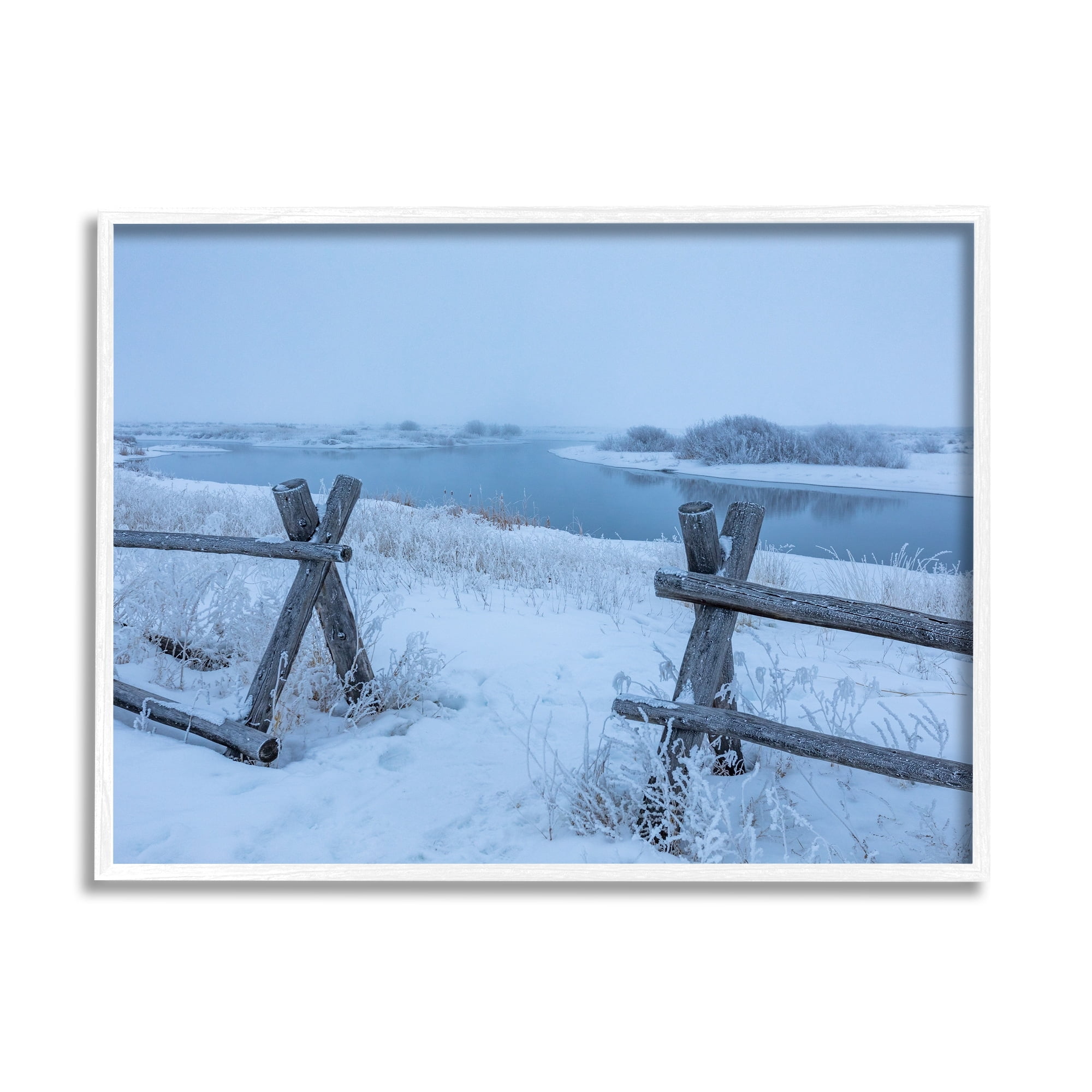 Stupell Industries Snow Covered Fields Country Fences Winter Landscape Photograph White Framed Art Print Wall Art, Design by Steve Smith
