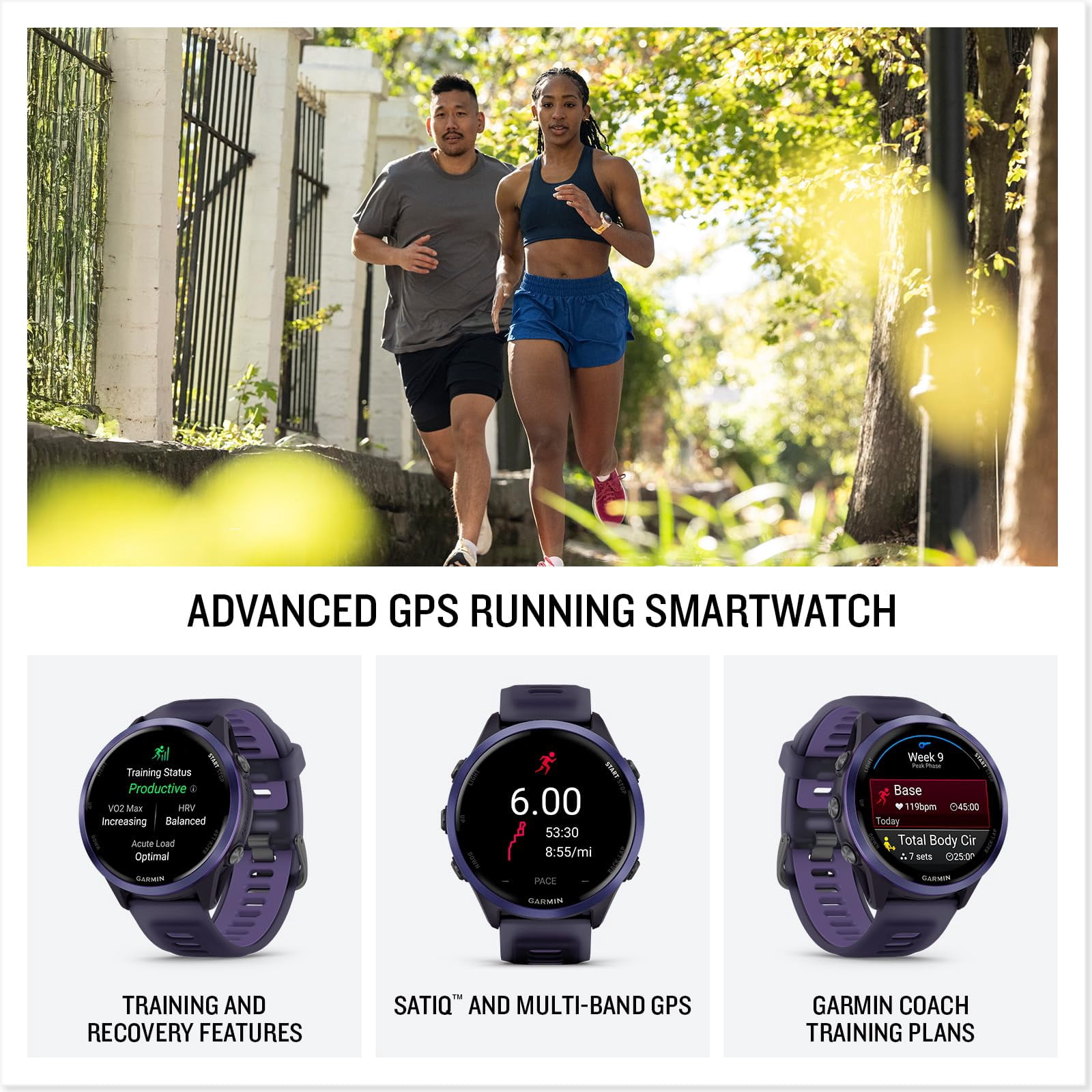 Garmin Forerunner 570 - 47mm GPS Smartwatch, Aluminum and Purple/Indigo Band Bundle with 2 Year Protection Pack + Silicone Dust Cover (3-Pack) + 1.4 Inch Screen Protector