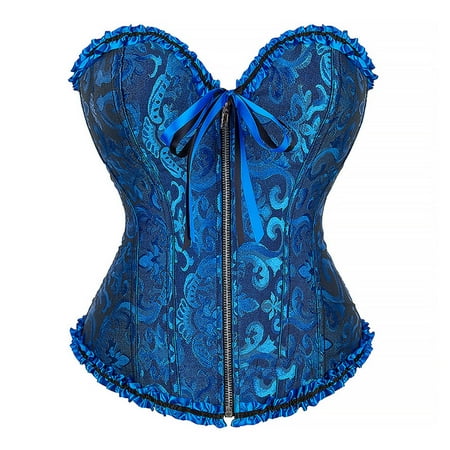 Shape Wear Bodysuit Women s Zip up Boned Overbust Corset Bustier Lingerie Bodyshaper Tops Court Corset Bride Floral Lace Shapewear Tops Push-Up Corset S-10 Blue XL