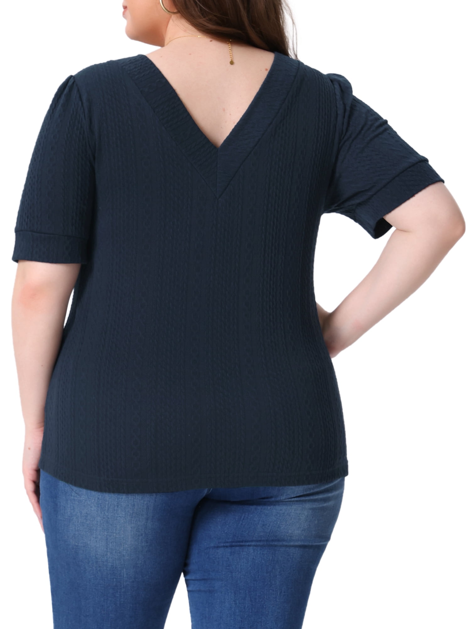 DARING DIVA Women's Plus Tops V Neck Pullover Knitted Casual Blouses 4X Navy Blue