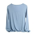 thumbnail image 4 of Womens V Neck Shirts Soft Modal Cotton Pajama Sleep Tops Long Sleeve Home Loungewear Night Tees Sleepwear (L, Light Blue), 4 of 6
