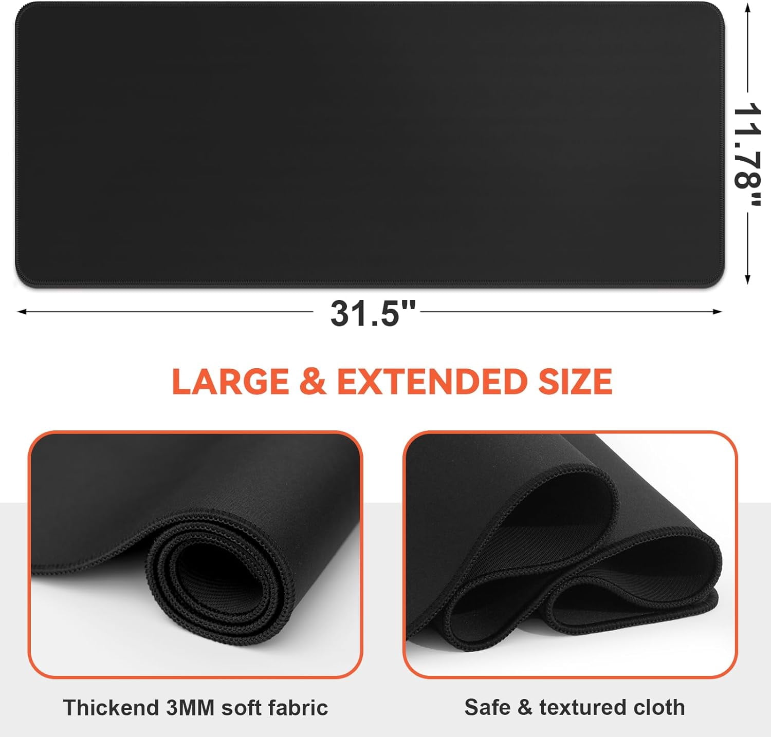 2 Pack Black Mouse Pad Gaming Keyboard Pad 31.5 x 11.8in Large Computer Mouse Pad with Anti-Slip Rubber Base and Stitched Edges, Extended Mouse Mat Gaming Working