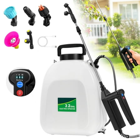 SideKing 3.2 Gallon Battery Powered Sprayer, Electric Backpack Garden Sprayer with 4 Nozzles & 32" Telescopic Wand, Rechargeable Weed Sprayer for Lawn, Yard, Plants