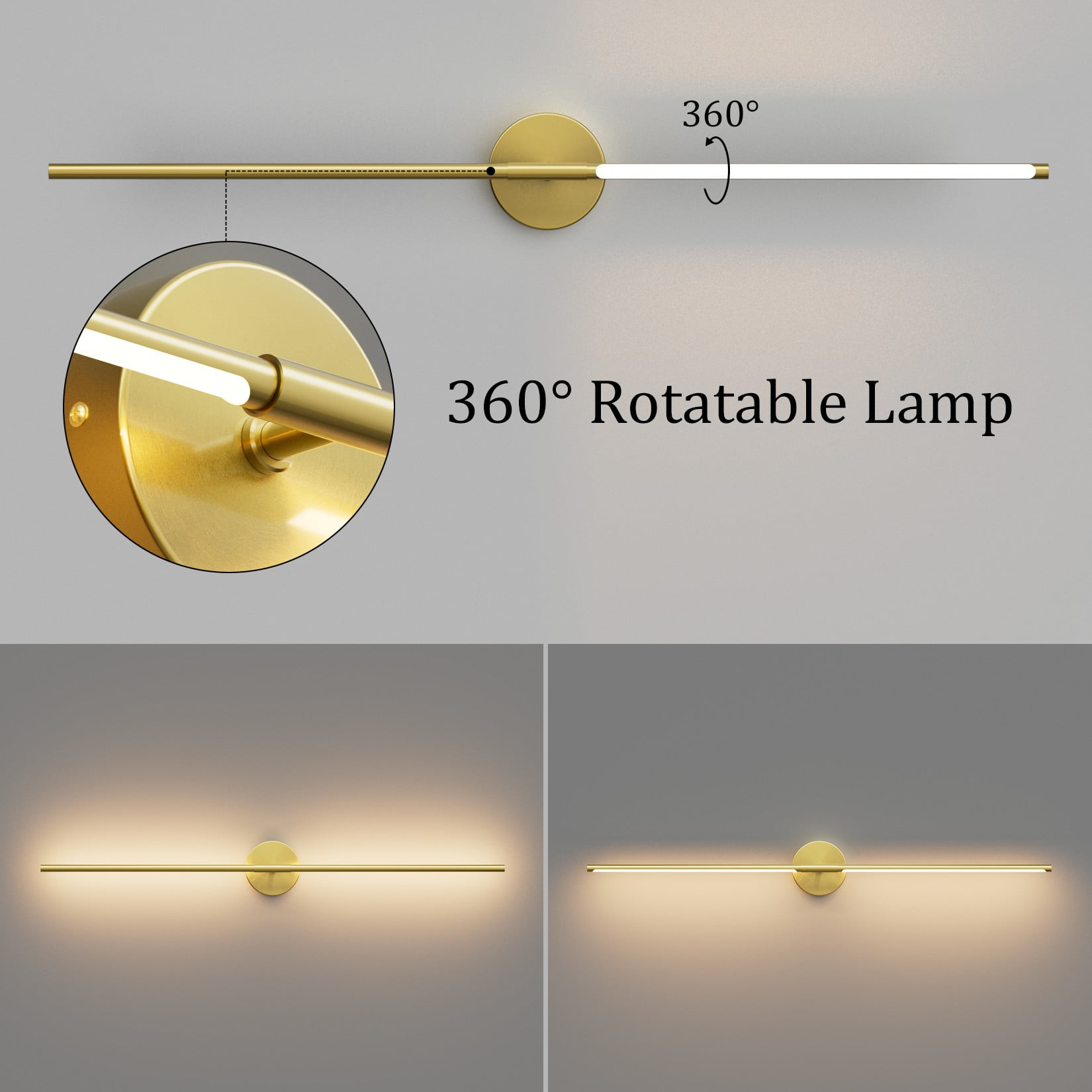Ralbay 40Inch Gold Wall Sconces Set of Two,360° Rotate  Gold Vanity Light 3000K for Bathroom, Living Room(2 Pack)