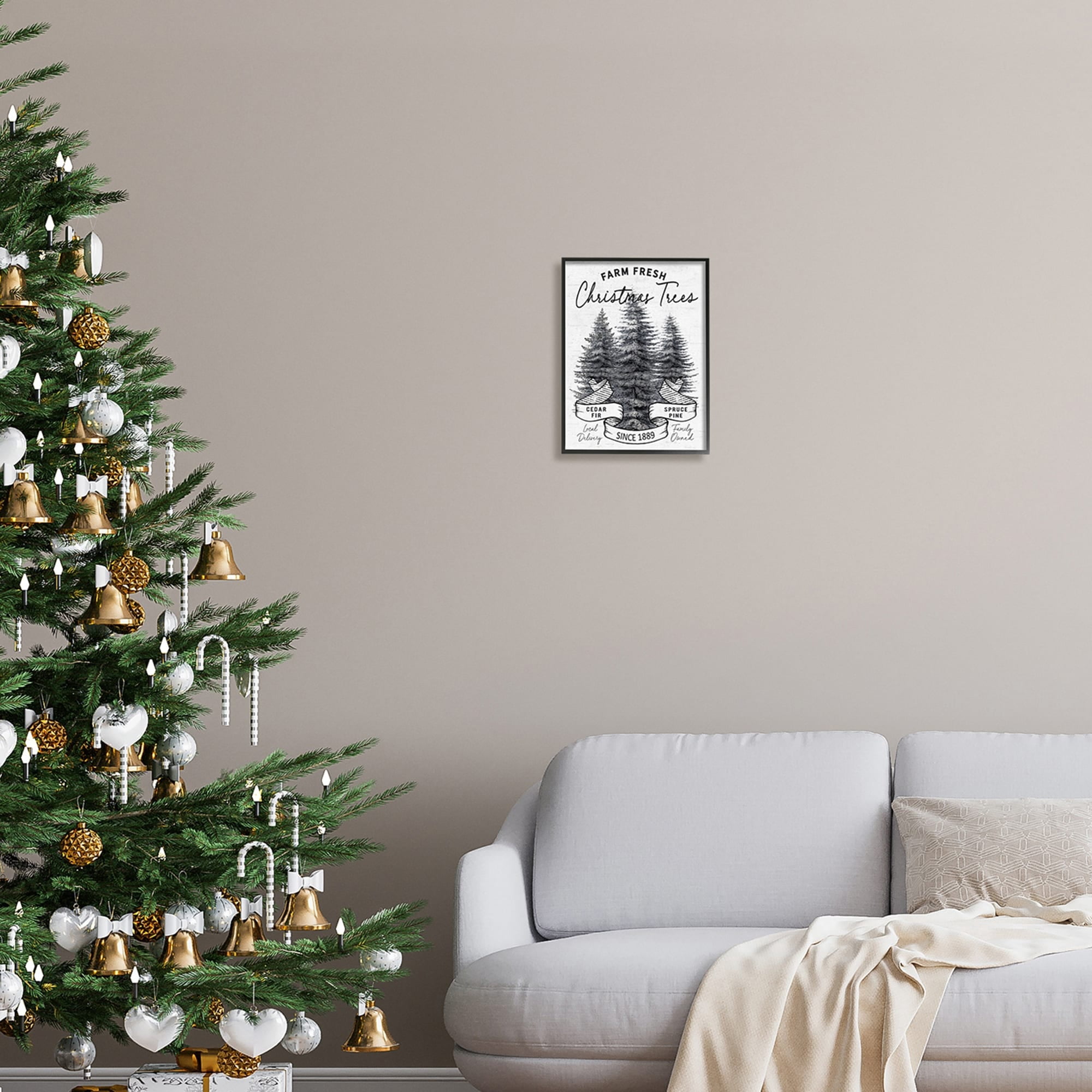 Farm Fresh Pine & Fir Trees Vintage Holiday Advertisement Botanical & Floral Graphic Art Framed Art Print Wall Art