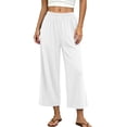 thumbnail image 3 of Hesxuno Women Modal Pajama Pants Elastic Waist Solid Lounge Trousers Loose Fit Staight Wide Leg Summer Bottoms Casual Comfy Breathable Sleep Pant White M, 3 of 7