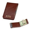 Personalized Monogrammed Brown Leather Folding Case W/Stainless Steel Money Clip