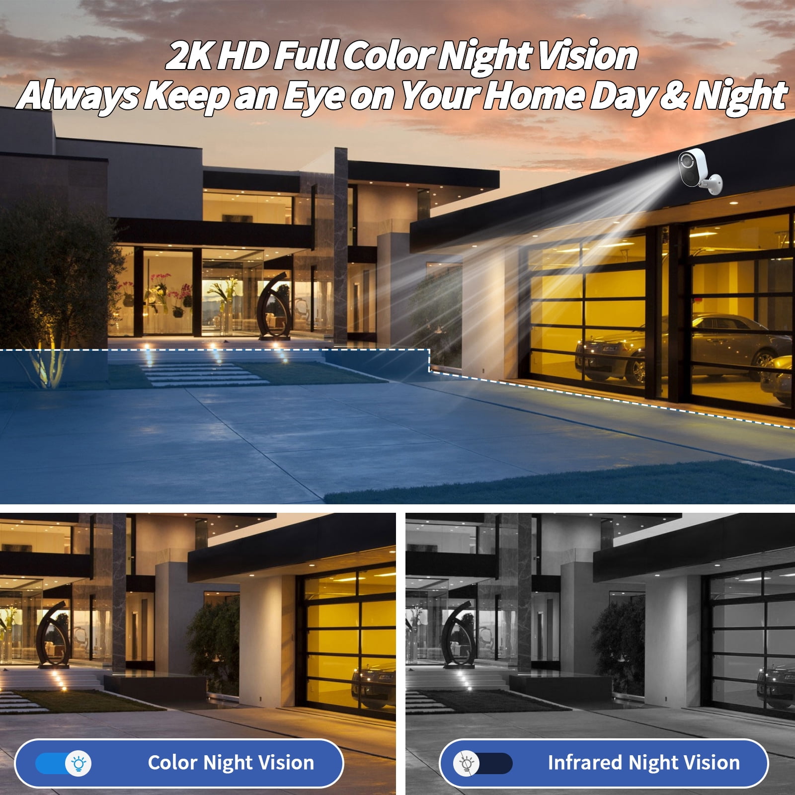 Jqimn 2K Security Cameras Wireless Outdoor, 2.4G WiFi Battery Powered Camera for Home Surveillance, AI Motion Detection, Spotlight & Siren Alarm, Color Night Vision, 2-Way Audio, Waterproof