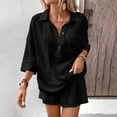 thumbnail image 6 of Women's 2 Piece Linen Short Set V Neck 3/4 Sleeve Oversized Beach Vacation, 6 of 9