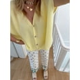 thumbnail image 4 of Womens Summer Oversized Short Sleeve Button V Neck Casual Knit Sweater Tops Yellow XXL, 4 of 6