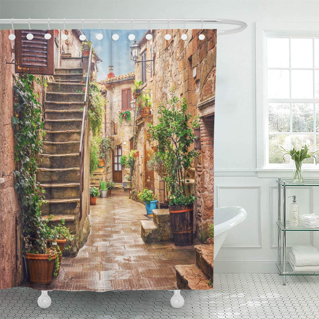 Alley in old Town Pitigliano Tuscany Italy Shower Curtain Set Waterproof Fabric 