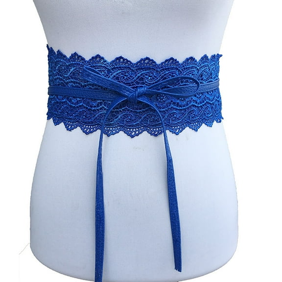 Zhuge Women’s Self-Tie Lace Cinch Belt, Wide Bridal Obi Belt with Adjustable Bow Wrap Accessory,Blue