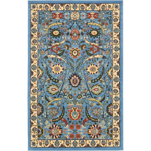 Unique Loom Cape Cod Espahan Rug Blue/Black 5' 3" x 8' Rectangle Floral Traditional Perfect For Living Room Bed Room Dining Room Office
